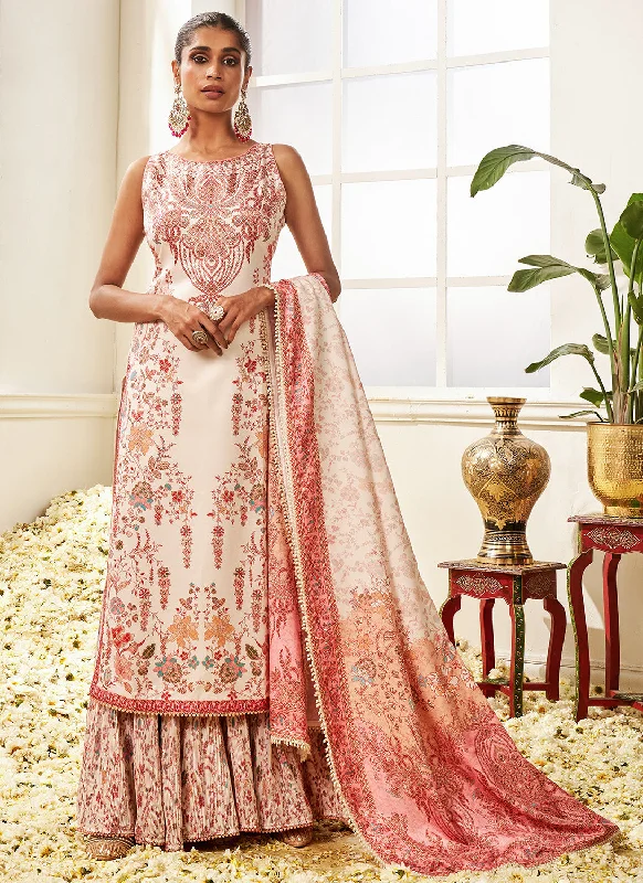 Cream Multicolor Floral Printed Sharara Suit