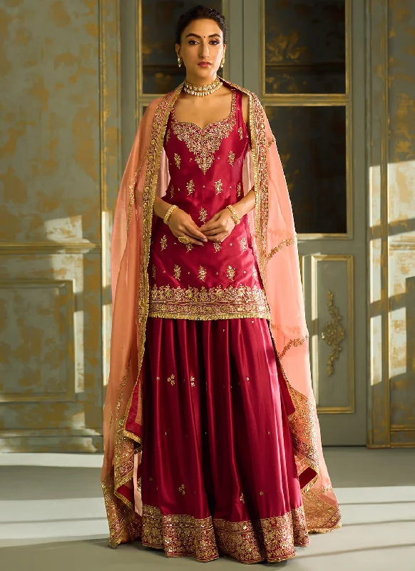 Pink Embroidered Sharara Suit