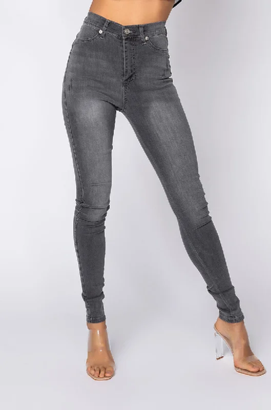 FLEX-FIT HIGH WAISTED SUPER STRETCHY SKINNY JEANS BLACK GREY