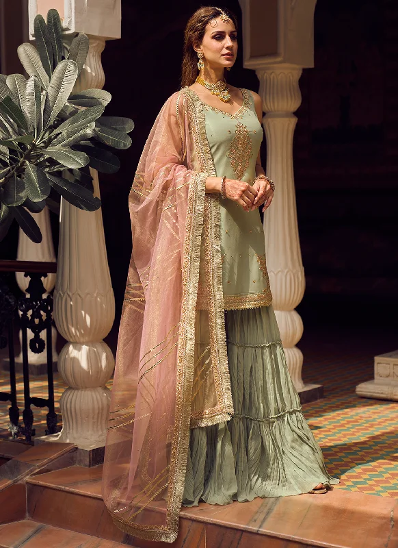 Light Green Embroidered Sharara Suit