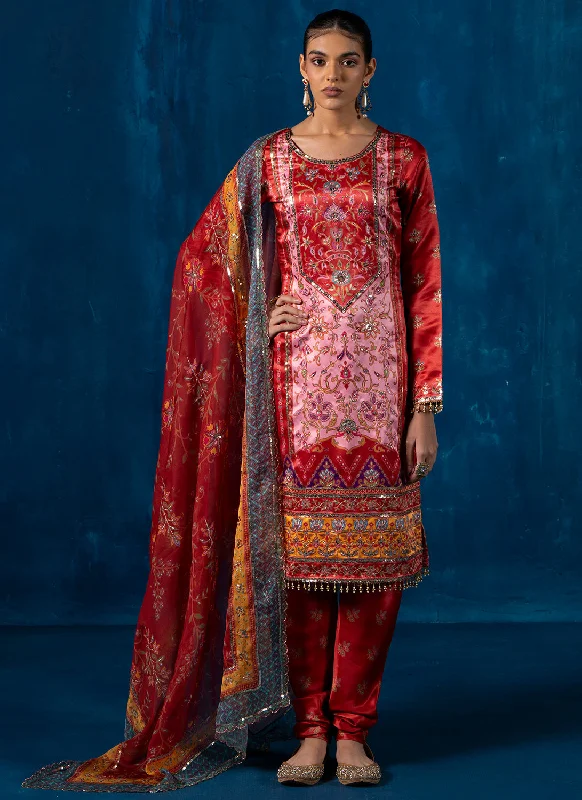 Maroon Multicolor Embroidered Straight Suit