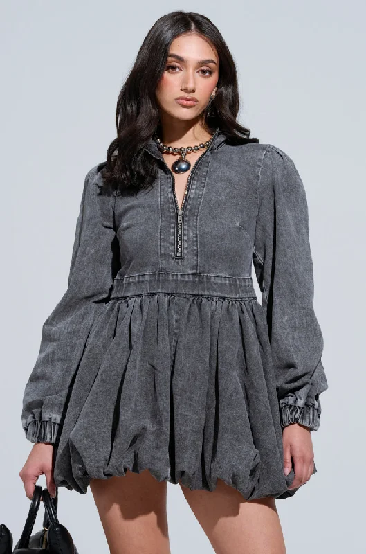 PASS THE BUBBLY DENIM MINI DRESS