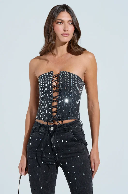 POPSTAR BLACK DENIM CORSET WITH RHINESTONE