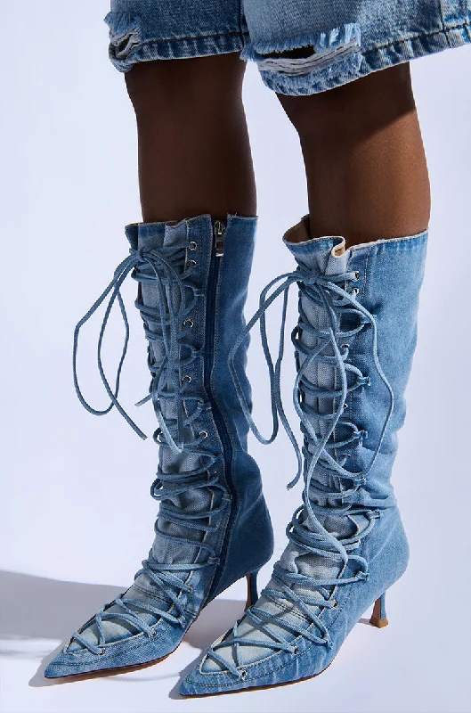 AZALEA WANG EMMALINE DENIM STILETTO BOOT