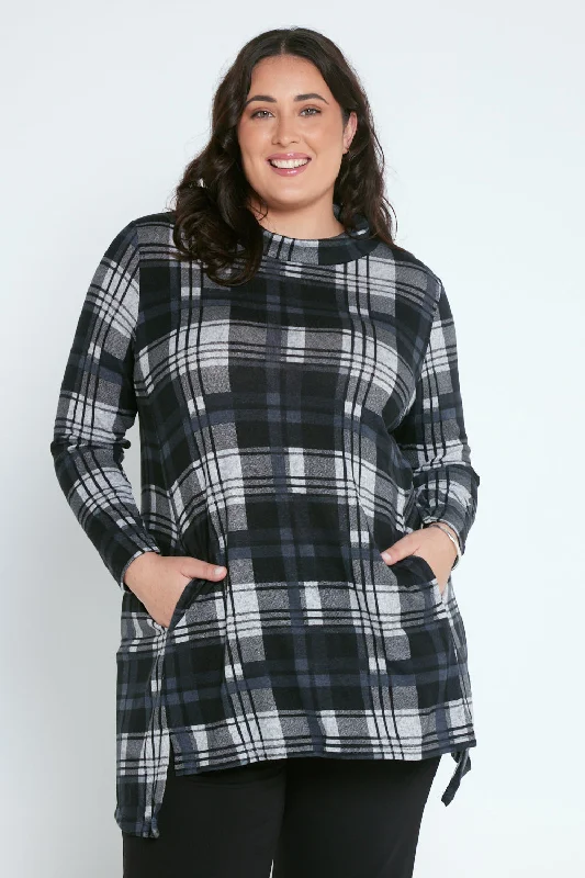 Aspen Cowl Swing Tunic - Steel Check