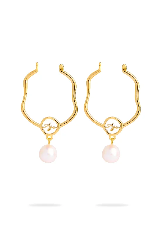 Fleur Pearl Drop Hoop Earring