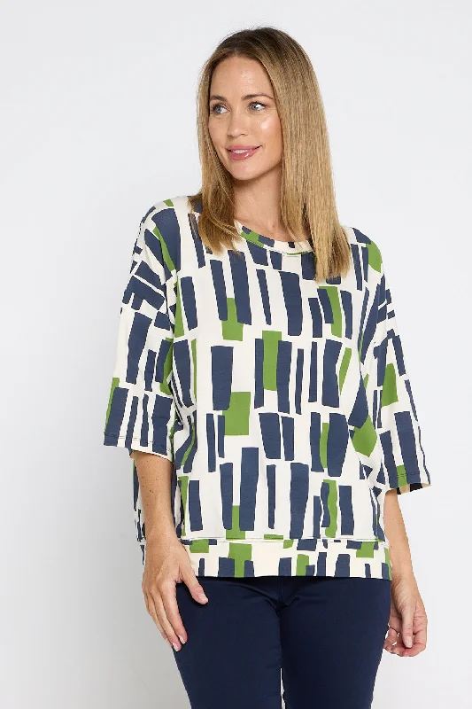 Valley Sweater - Navy/Green Geo Print