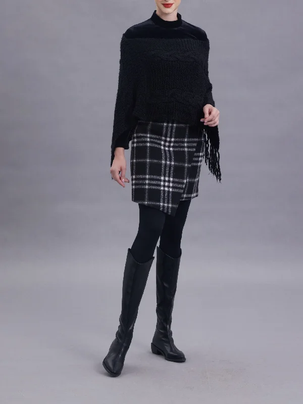 Ada Black Plaid Wool Skirt