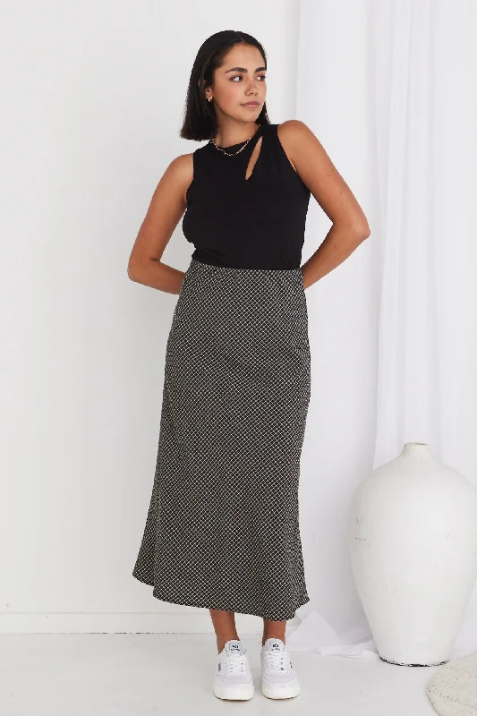 Ivy Black Check Bias Cut Midi Skirt