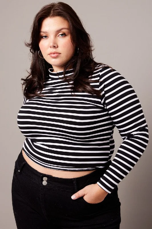 Black Stripe Top Long Sleeve Turtleneck