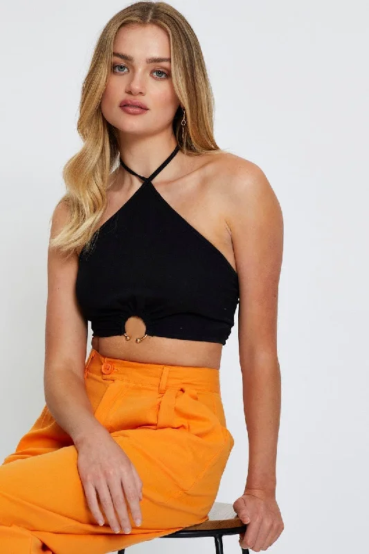 Green Crop Top Sleeveless Halter