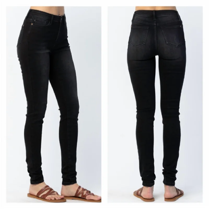 High Waist Uncuffed Skinny Jeans In Black