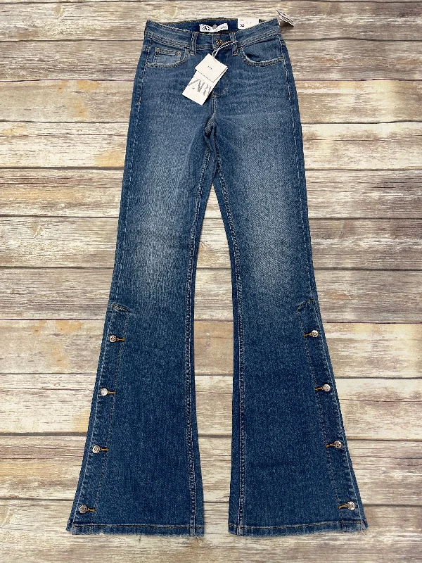 Jeans Flared By Zara In Blue Denim, Size: 00