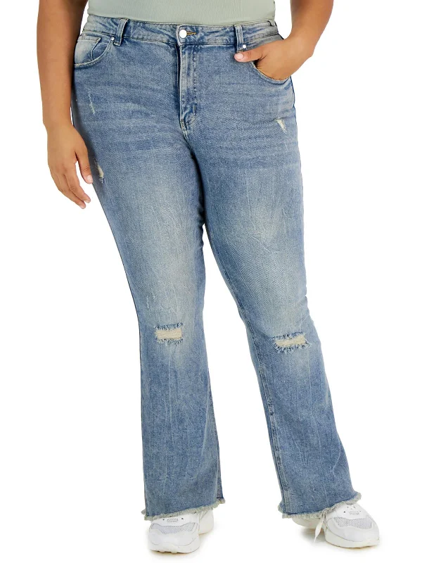 Plus Womens Juniors High Rise Flared Jeans