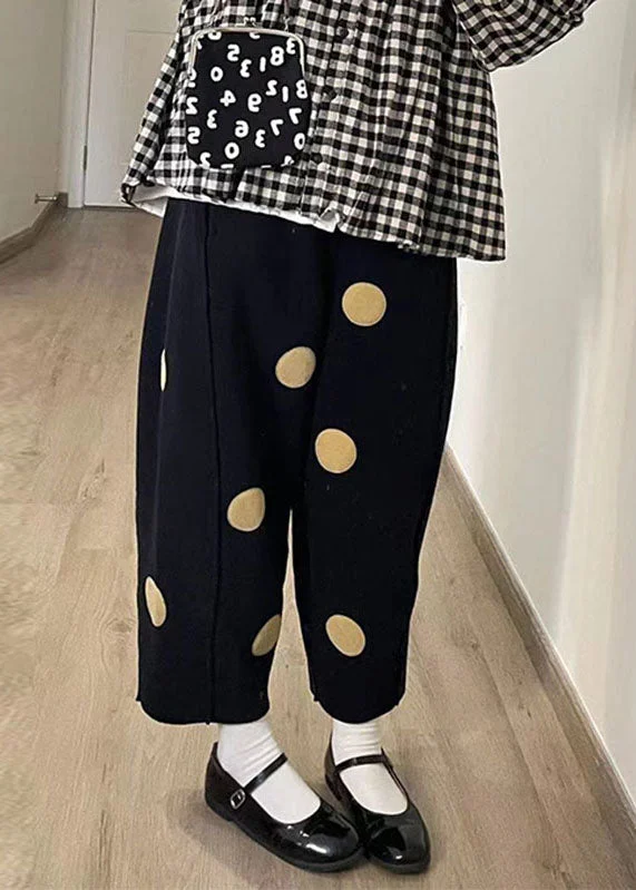 Boutique Black Dot Print Patchwork Crop Pants