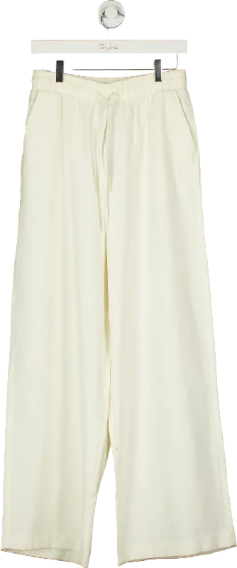 New Look Cream Drawstring Wide Leg Trousers UK 10