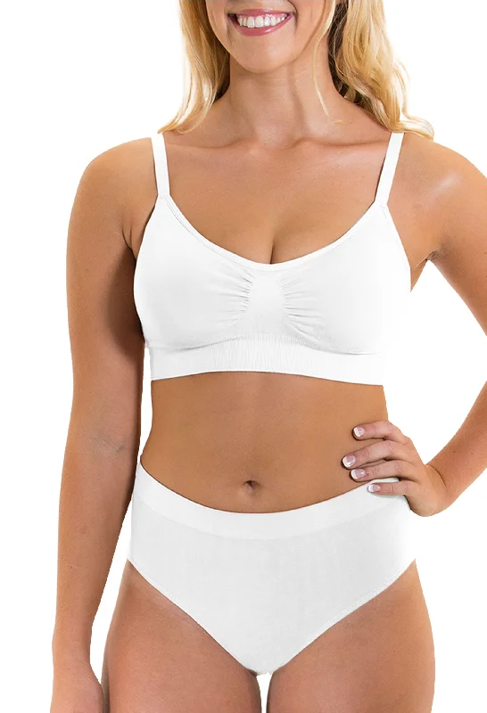 White Bamboo Padded Wire Free Bra and High Cut Brief Set