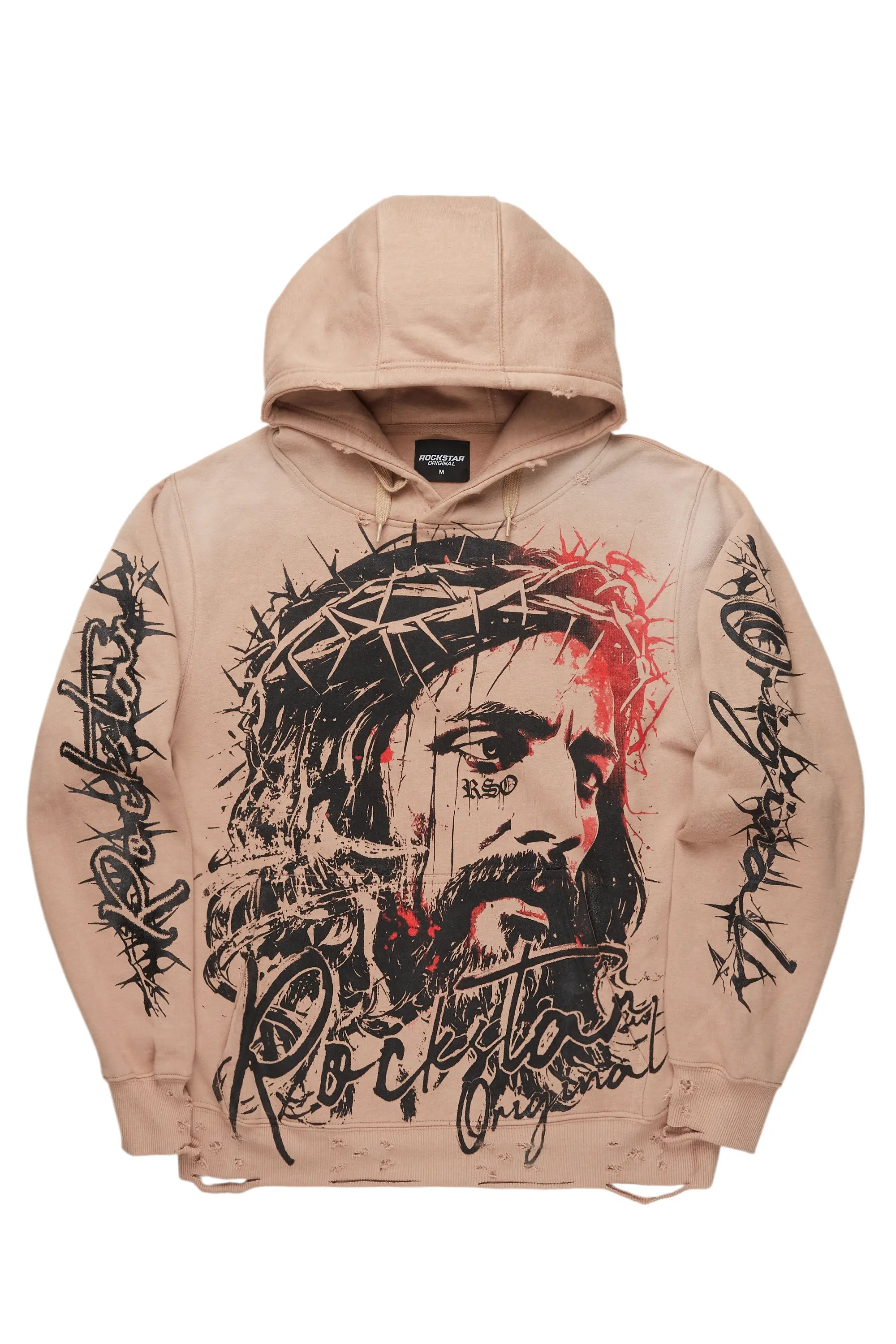 Bedros Khaki Graphic Distressed Hoodie