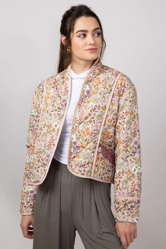 Simply Southern Reversible Quilted Floral Jacket for Women in Tan/Pink | PP-0224-JKT-REVERSIBLE-TANFLD