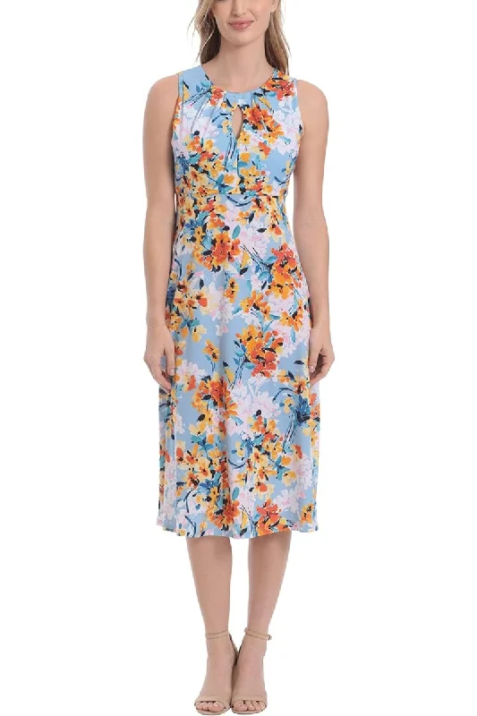 London Times T6725M A Line Printed Short Cocktail Midi Dress