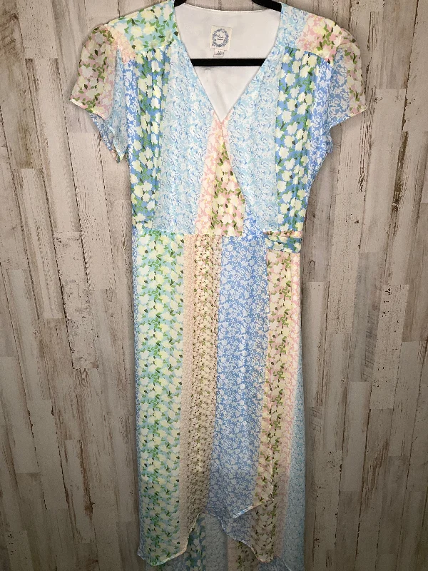 Floral Print Dress Casual Maxi Blue Rain, Size M