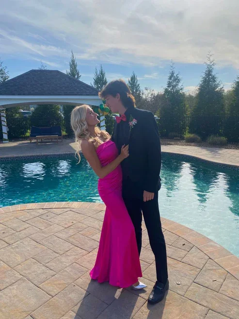 Elegant Strapless Fuchsia Satin Long Prom Dress,Fuchsia Evening Gown