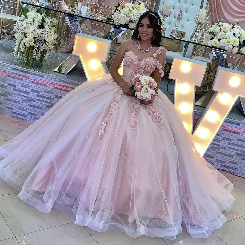 Vestido De 15 Quinceañeras 2024 Pink Ball Gown Quinceanera Dresses One Shoulder 3D Floral Sweet 16 Dress Custom Made Party Gown