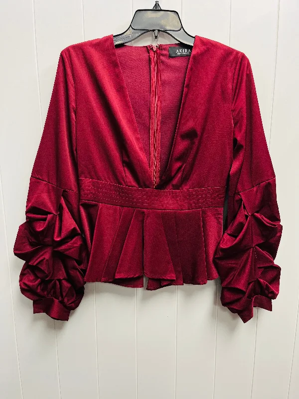 Blouse Long Sleeve By Akira In Red, Size: M