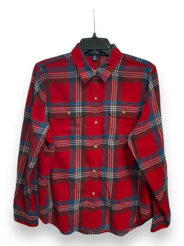 Blouse Long Sleeve By Chaps In Plaid Pattern, Size: L