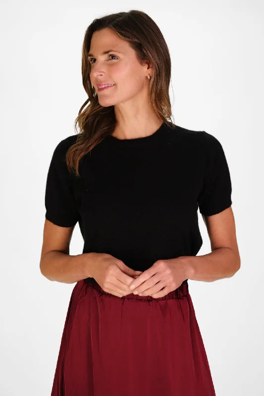 Cashmere Puff Sleeve Tee in Caviar Shimmer