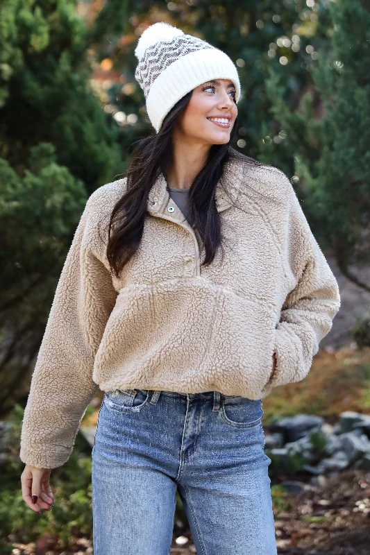 Hit The Slopes Beige Sherpa Pullover - DOORBUSTER