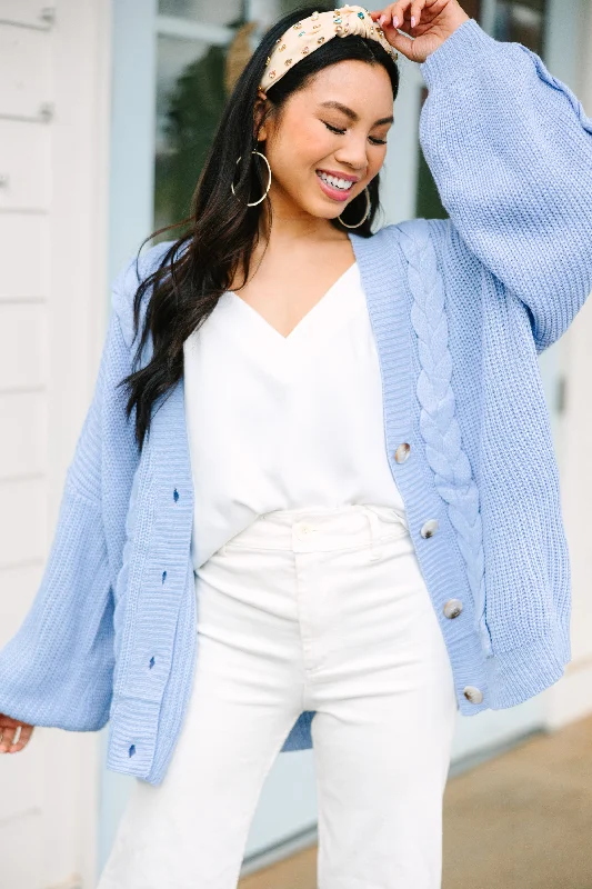 In Full Support Baby Blue Cable Knit Cardigan