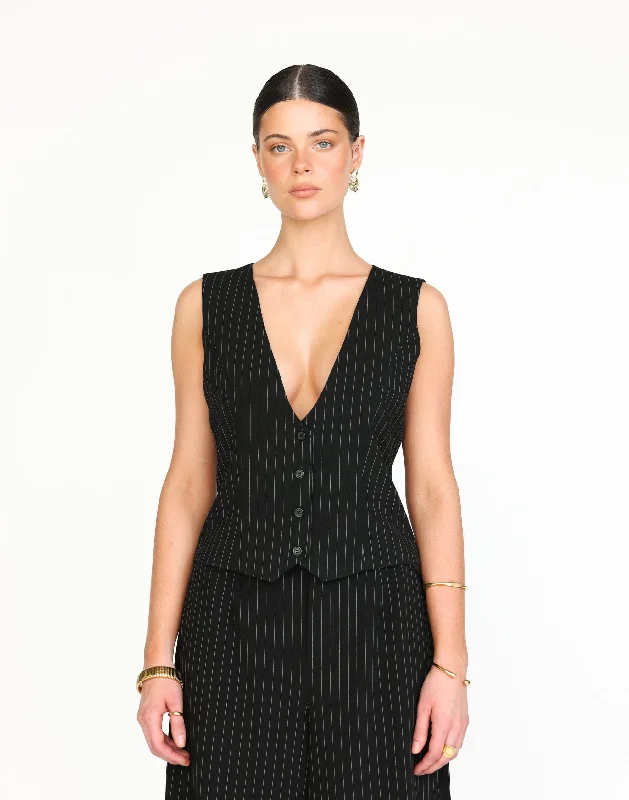 Kenza Vest (Black Pinstripe)