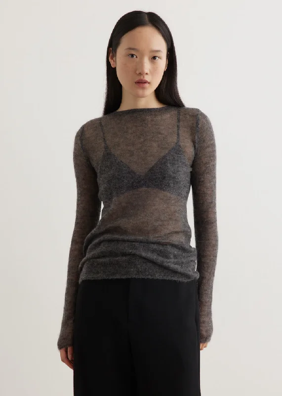 Kid Mohair Sheer Knit Boat Neck Pullover