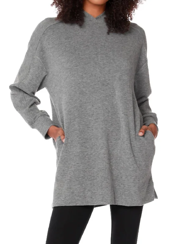 Long Split Hem Hoodie In Charcoal