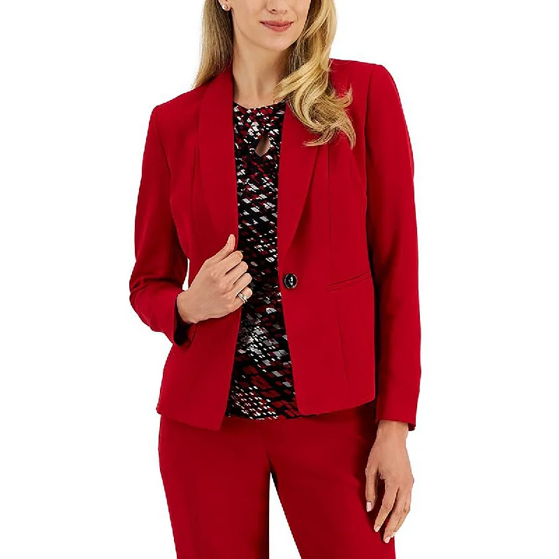 Petites Womens Crepe Stretch One-Button Blazer