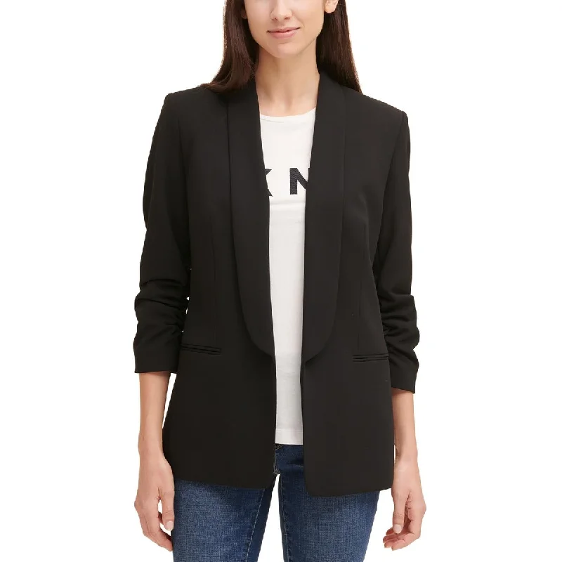 Petites Womens Solid Office Open-Front Blazer