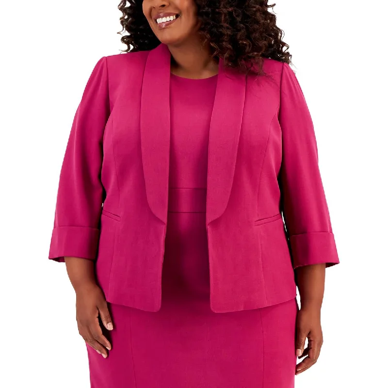 Plus Womens Suit Separate Business Open-Front Blazer