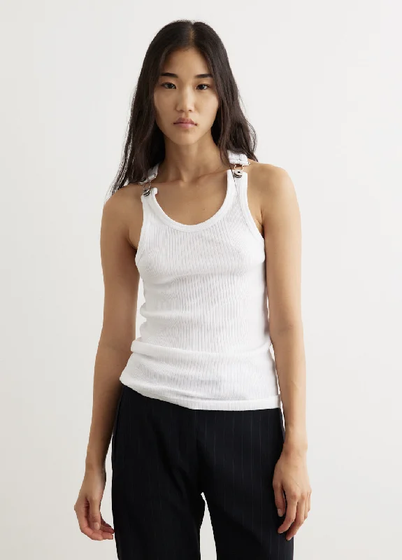 Ribbed Tank Top With Overall Buckles