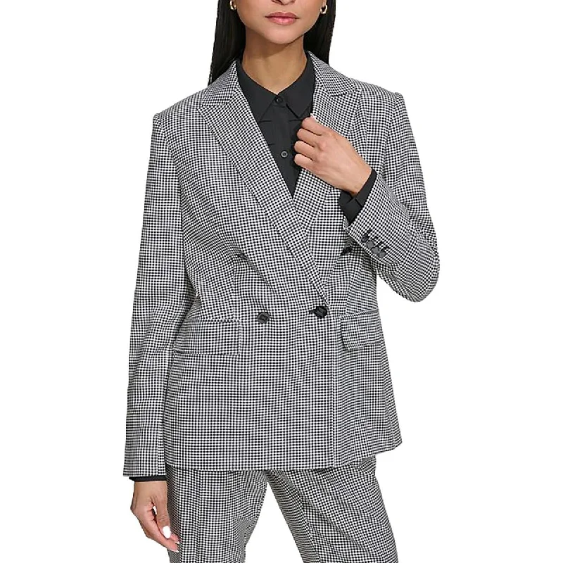 Womens Office Gingham Double-Breasted Blazer